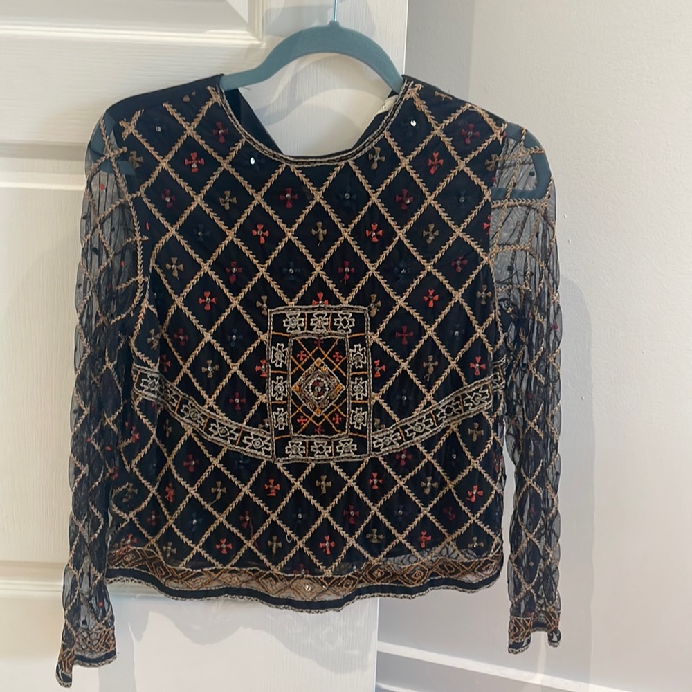 Zara embroidered long sleeve top